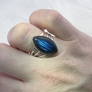 Blue Labradorite Ring Size 7 Marquise Boho Chunky Handmade New 925